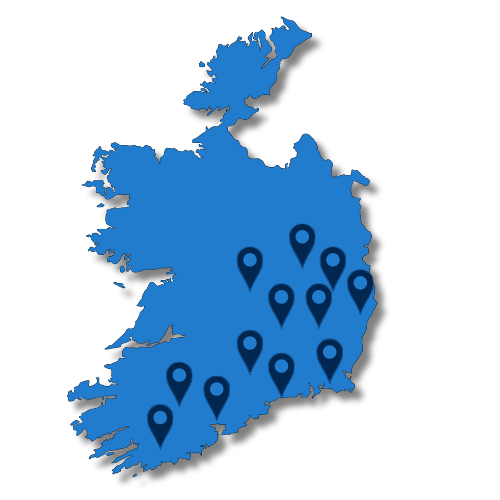 Drain unblocing locations on irish map, blue tones